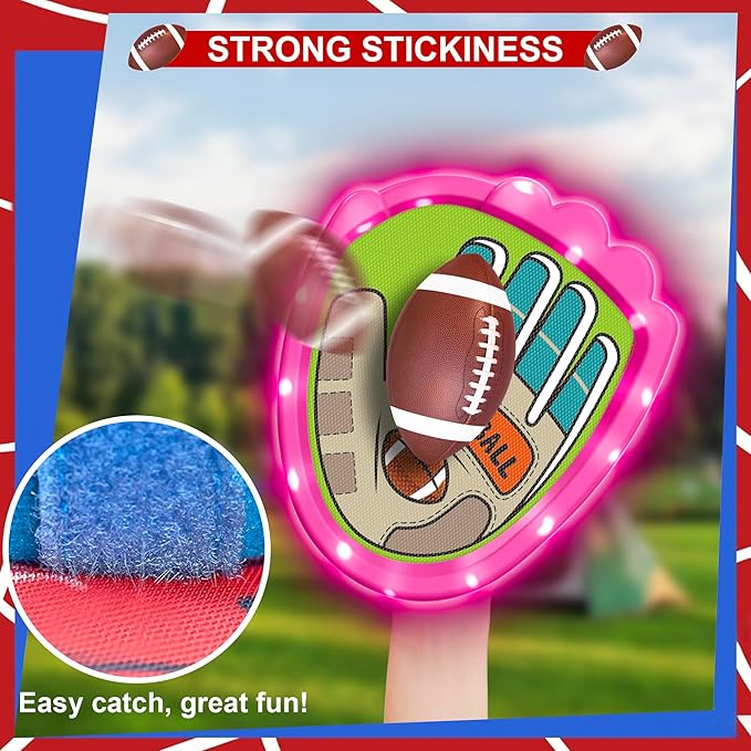 Toss and Catch Ball Game Set,Light-Up Kids Baseball Glove Sticky Mitt, Velcro Ball and Catch Games for Kids Ages 3-12, Football & Baseball Camping/Yard/Outdoor Sports Toy,Outdoor Game for Kids