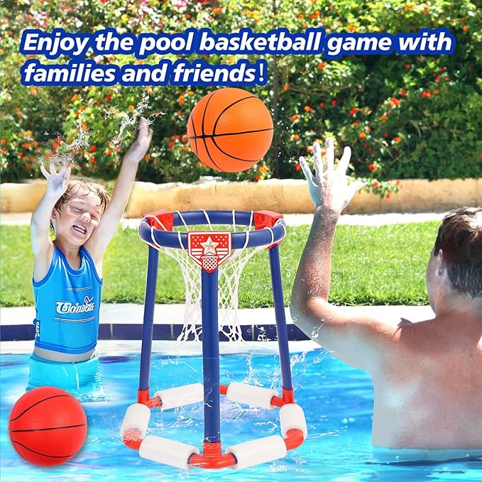 Pool Basketball Hoop Set,Floating Pool Toys for Kids,Floating Basketball Hoop,Pool Games,Basketball Game Poolside,Summer Water Toys,with 3 Balls and 1 Pump