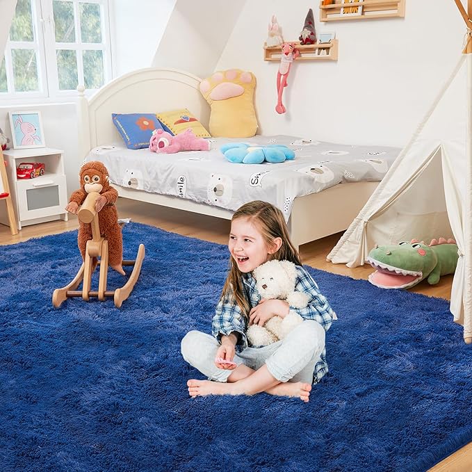 Ultra Soft Rug for Living Room,Blue Fluffy Shag Area Rug for Bedroom, Modern Shaggy Carpets Fuzzy Rug for Kids Boys Girls Dorm Nursery Home Decor Aesthetic, Upgrade Anti-Skid Durable, 3X4