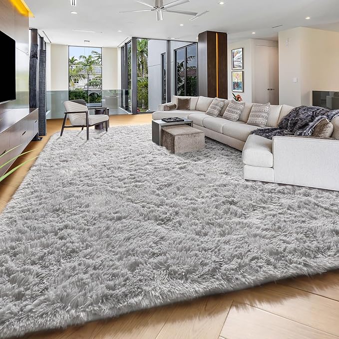 PAGISOFE Super Soft Shaggy Rugs Carpets, 5x7 Feet, Plush Washable Area Rugs for Living Room Bedroom, Furry Rugs for Nursery Playroom, Cute Room Decor for Baby, Shag Carpet for Dorm Decor, Light Grey