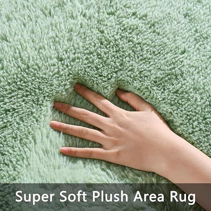 Pettop Fluffy Sage Green Rug for Bedroom Living Room, 8x10 Feet Super Soft Shaggy Plush Fuzzy Rugs for Girls Kids Boys, Non-Slip and Washable Rug for Nursery Classroom, Carpet for Rooms Decor