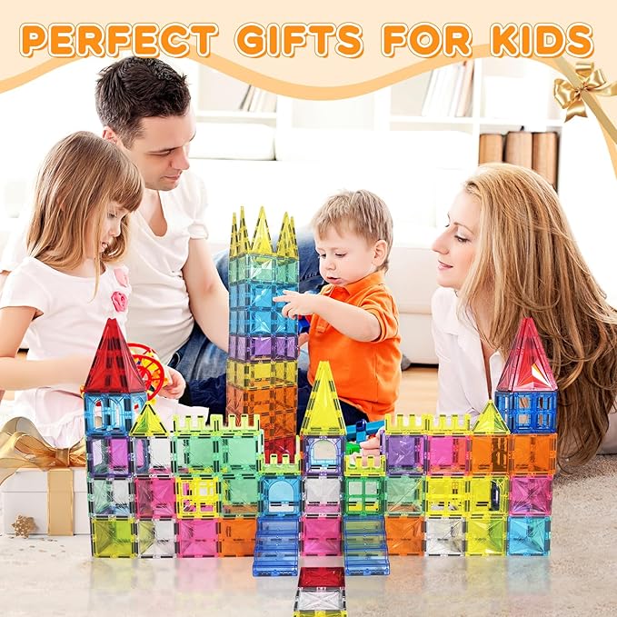 Magnetic Tiles, 130PCS Magnetic Blocks Set with 2 Cars, 4D Diamond Magnet Building Blocks, STEM Preschool Educational Magnet Toys Gift for Kids, Boys and Girls 3 4 5 6 7 8+ Year Old