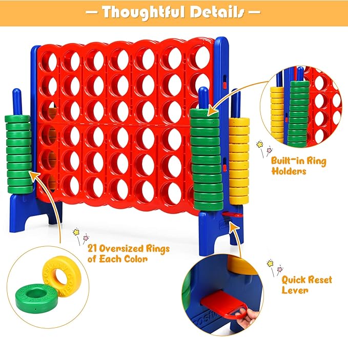 ARLIME Giant 4 in a Row Connect Game, 47'' Jumbo 4-to-Score Toy Set W/Quick-Release Lever, Build-in Ring, Jumbo Sized for Kids & Adults, Oversized Floor Activity for Indoor & Outdoor Play