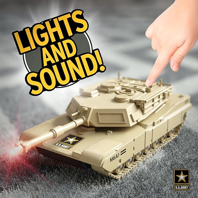 Lollipop U.S. Army Toy Friction Combat Tank with Lights and Sounds for Boys