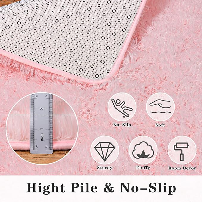 Super Fluffy Rug for Bedroom, Modern Shag Pink Area Rugs 5'x7', Soft and Cozy Plush Large Carpet for Kids, Girls Boys and Teens Decorations for Living Room Dorm Nursery Classroom
