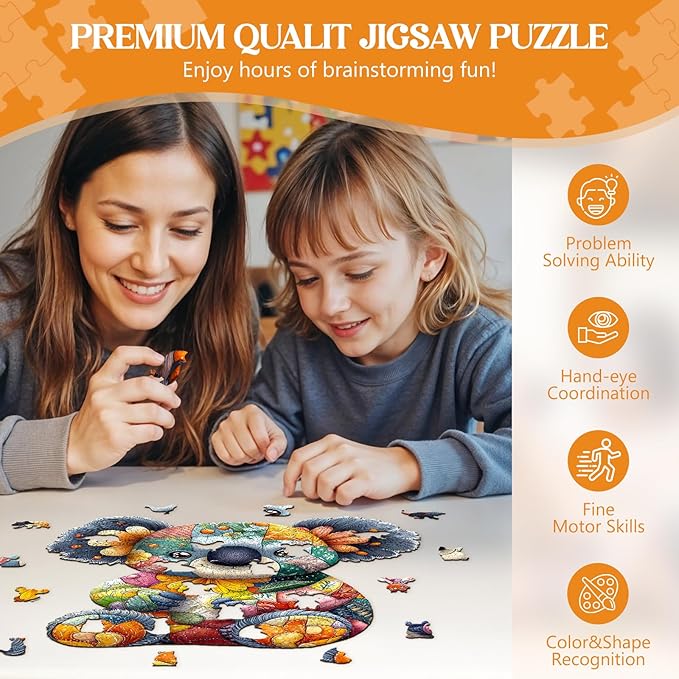 Wooden Puzzles for Adults, Wooden Jigsaw Puzzles for Adults Kids, Patchwork Koala Unique Shaped Wood Puzzles Adult, Creative Birthday Gifts for Friends Family Game (11.4 * 10.9in 200pcs)