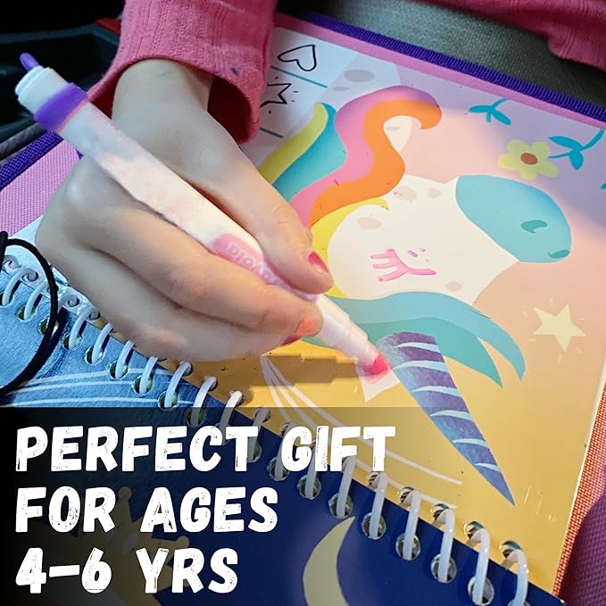 Kids Travel Educational Activity Book with Washable Markers - Car and Airplane Activities, Learning Toys for Toddlers- Reusable Stickers for Ages 4, 5, 6 (Princess & Extra Jungle Book)