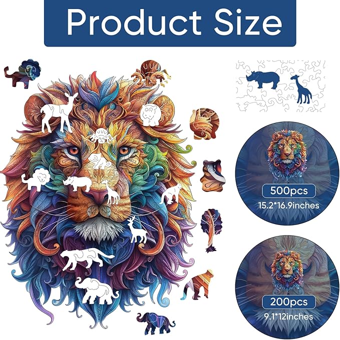 Wooden Puzzles for Adults, Lion Jigsaw Puzzles 500 Piece, Unique Shape Puzzles for Adults and Kids, Fun Challenging Puzzles Family Game Gift, Royal Size 14.6 x 19.2 Inches
