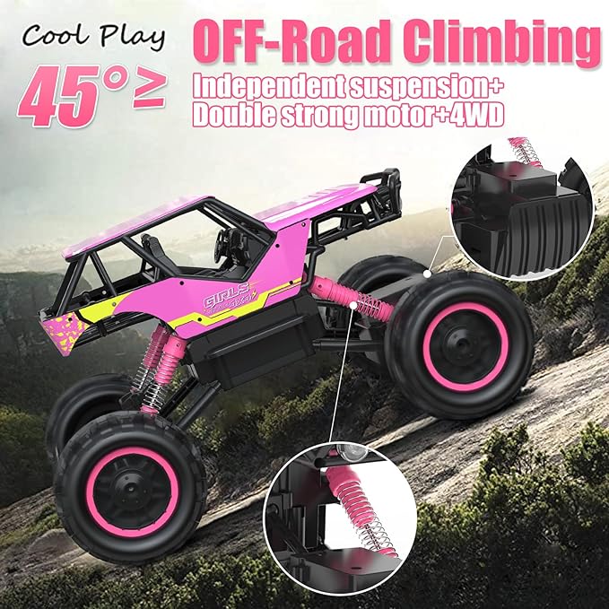 DOUBLE E 1:12 RC Monster Truck - 4WD Off-Road Remote Control Car, Dual Motors, Headlights, Rechargeable, Gift for Boys & Girls