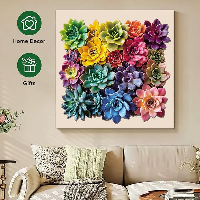 Square Succulent Puzzles for Adults 500 Pieces, 5MM Thick Unique Shaped Flower Jigsaw Puzzles Birthday Gifts for Kids Family Game 15.9 * 16.7inch