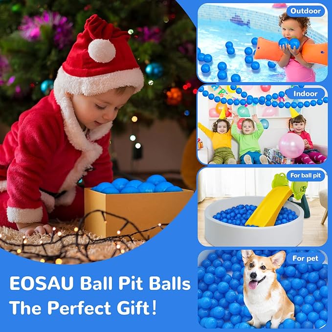 Ball Pit Balls 100 Phthalate Free BPA Free Crush Proof 2.16 Inches Plastic Balls for Ball Pit Ideal Gift for Toddlers Babies Kids Pool Water Toys Play Tent, Blue