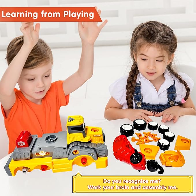 11inches Large Take Apart Construction Toys Crane Trucks for Boys Girls Kids 3-10 Year Old Electric Drill Toys