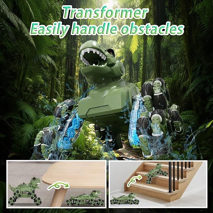 Dinosaur Remote Control Car, Monster Truck Toy, Transformer RC Car for Kids Ages 8-12, with Cool Lights, Roar, Spray, 360° Rotation, for Boys Girls.