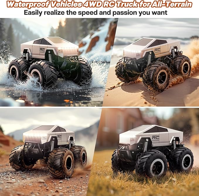 Remote Control Car Off-Road Pick-up Truck, 4WD Waterproof RC Trucks Toy RC Cars for All Terrain, 1:16 Scale Hobby Monster Truck Toys 2.4GHz Vehicles Kids Gifts for Boys/Girls Age 6 7 8 9 10-12+
