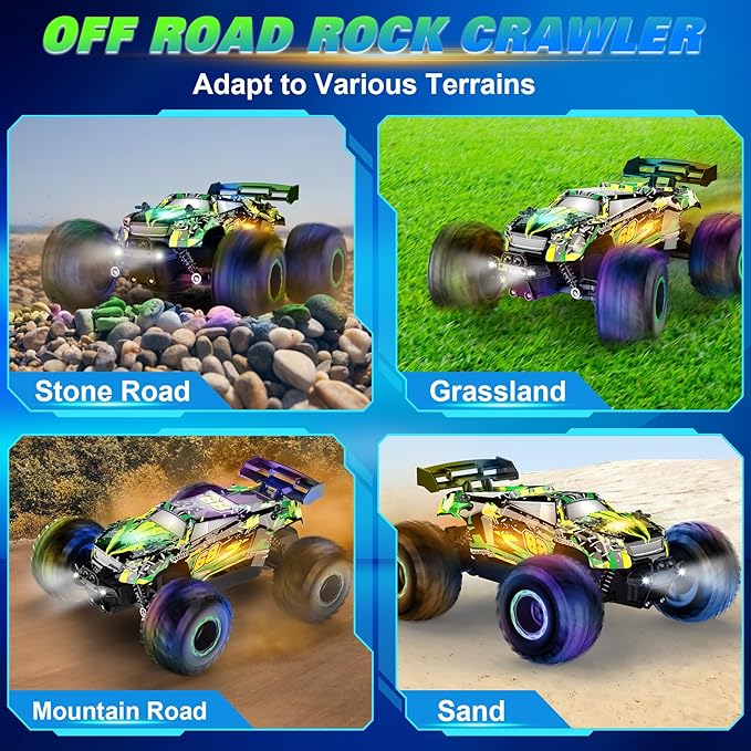 Remote Control Car, RC Cars Toys for Boys 5-7, Off Road Kids Toys for Girls, 2.4Ghz 20 KM/H Monster Truck Toys Cars Gifts for 6 Year Old Girl, RC Truck with Car Body Lights & Headlights