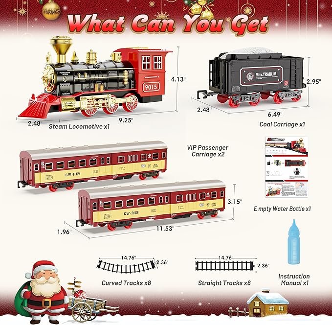Hot Bee Christmas Train Set,Train Set for Toddlers 2-4,Christmas Train Sets for Around The Tree,Steam Locomotive with Lights,Sounds,and Spray,Easy Setup Train Toy,Perfect Train Set for Kids Ages 4-8