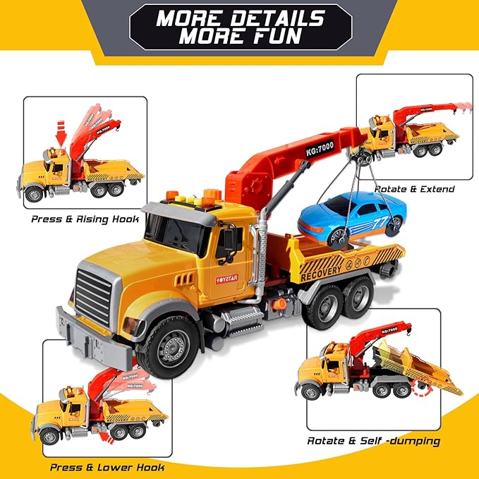Tow Truck Toy Set with Race Car Metal Off-Road Vehicle and Metal Pickup Truck Ideal Toddler Toys for Kids Ages 4 to 8 Fun Kids Toys for Boys 3 Years and Up Educational Playtime Vehicles