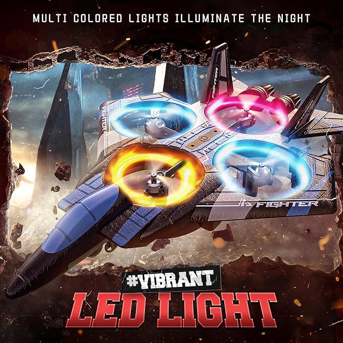 BEZGAR Brushless Drones for Kids | 2.4GHZ RC Plane with Camera, 6-axis Gyro Remote Control Airplane, 360° Flip Fighter Jet Toy, Toys for ages 8-13 with Colorful LED Navigation Lights Blue