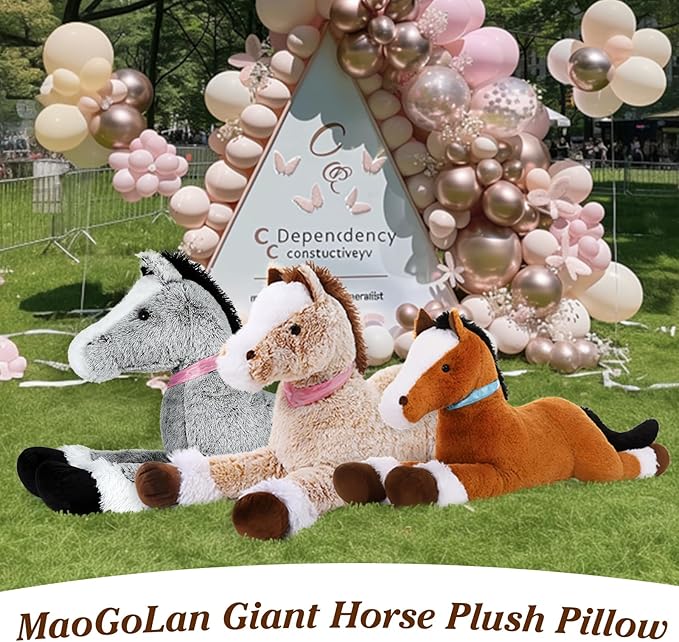 MaoGoLan Large Horse Stuffed Animal for Boy, Big Horse Plush Toy for Girl, Ridable Stuffy Pony for Kids, Coffee Stuffed Pony Plush Pillowfor Baby Shower or Birthday Party Favor Gift, 33 inches