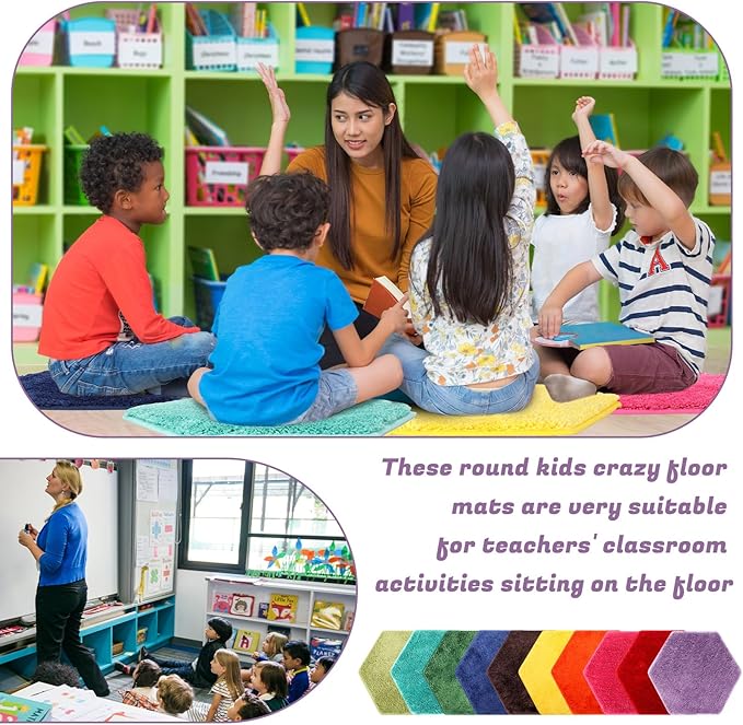 10 Pcs Kids Carpet Square Seats Soft Rainbow Floor Rug Mats Warm Colorful Hemming Floor Rug Cushions for Classroom Group Story Activity Home Play Area(20 Inch,Many Color)