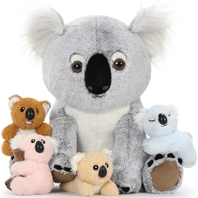 MorisMos Koala Bear Stuffed Animal 17.7 Inch Stuffed Koala Plush Mommy with 4 Babies Cute Toys Gifts for Kids Girls Boys
