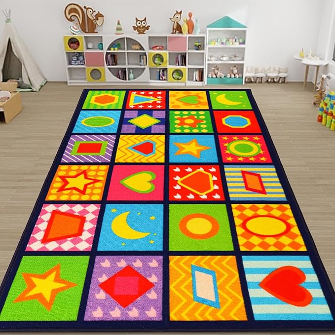Classroom Carpets Kid Rug 7.7'×13.3', Extra Large 24-Seat Shape Rug for Kindergarten Primary School, Preschool Mat for Classroom Learning Area, Nylon Non-Slip Latex Backing 157"×91"