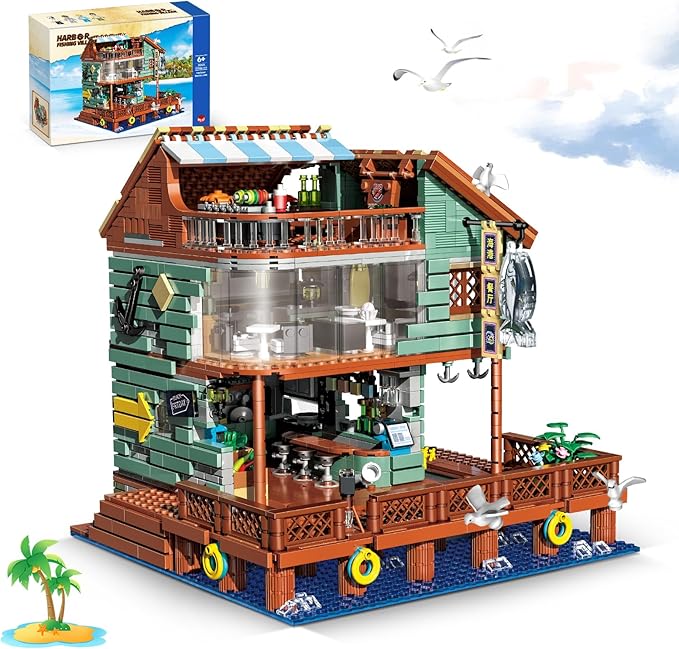 Harbour Restaurant House Mini Bricks Building Kit, Ideas Creative Architecture Building Toys Birthday Gift for Adult Boys Girls -2096 Pieces (Not Compatible with Lego Set)