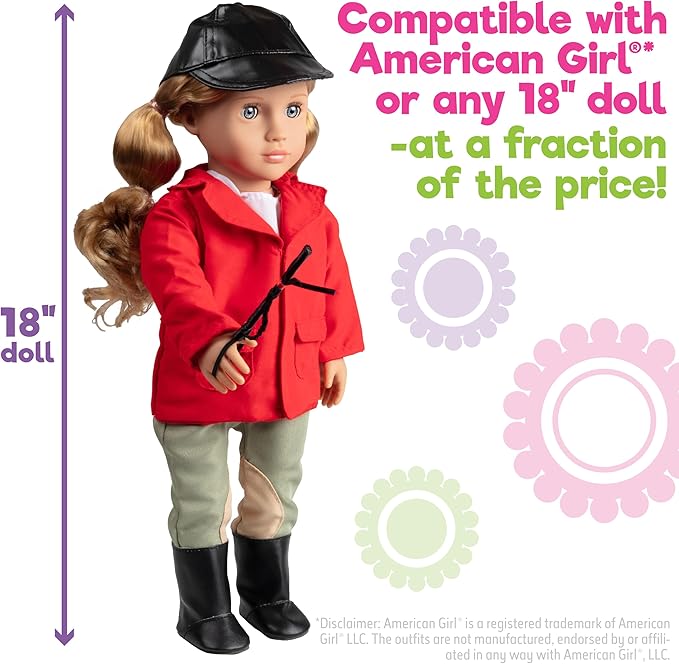 6pc Horseback Riding Outfit - 18" Doll Clothes & Accessories Compatible w American Girl Dolls - Equestrian Set Includes Hat, Shirt, Jacket, Pants, Boots, & Crop - Gifts for Girls
