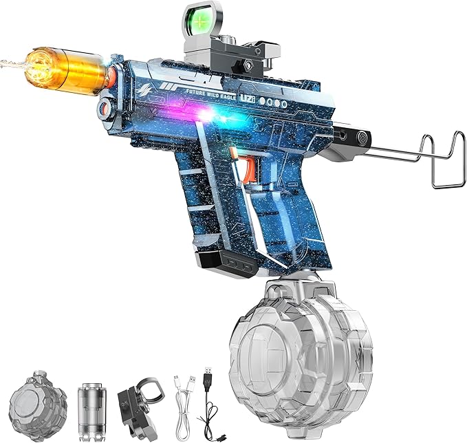 Automatic Electric Water Gun with Light Up, 26-32 FT Long Range Powerful Squirt Guns with 800CC Large Capacity for Adults Kids, Water Blaster Pistol Outdoor Summer Toys for Pool Beach Party