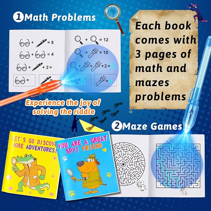 16PCS Invisible Ink Pen with UV Light & Notebook for Kids, Party Favors for Kids 4-8 8-12 Goodie Treat Bag Stuffers Classroom Treasure Box Toys Student Prizes Bulk Birthday Return Gifts for Boys Girls