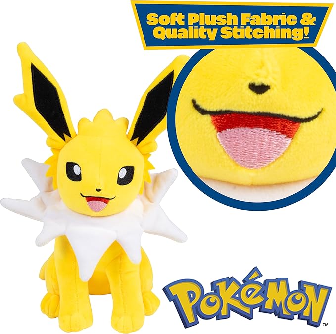 Pokémon 8" Jolteon Plush - Officially Licensed - Eevee Evolution Figure - Authentic Soft Stuffed Animal Toy - Gift for Kids, Boys, Girls - 2+