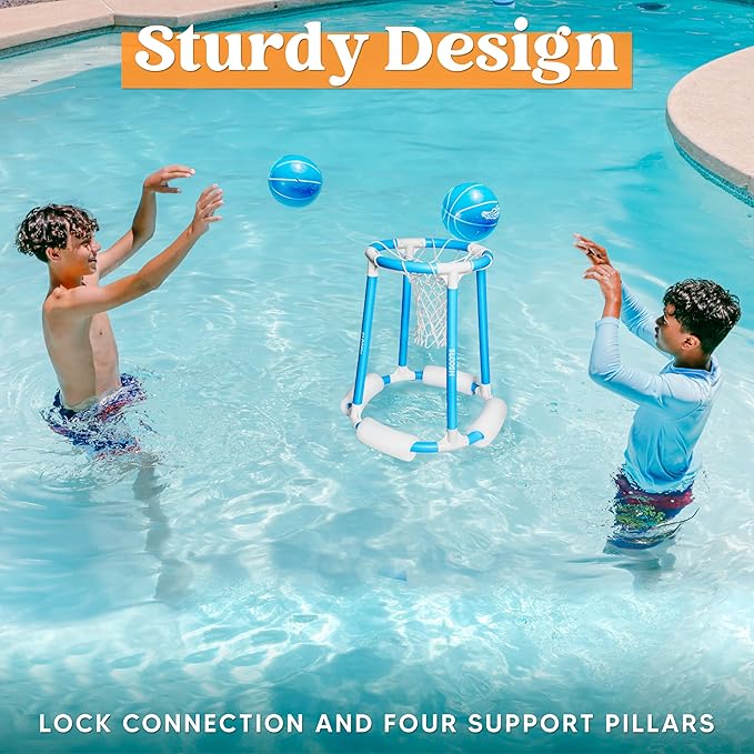 Sloosh Pool Basketball Hoop Set, Floating Basketball Pool Game, Swimming Floats Toys with Balls Pump, Summer Outdoor Water Play Toy for Kids and Adults (Blue)