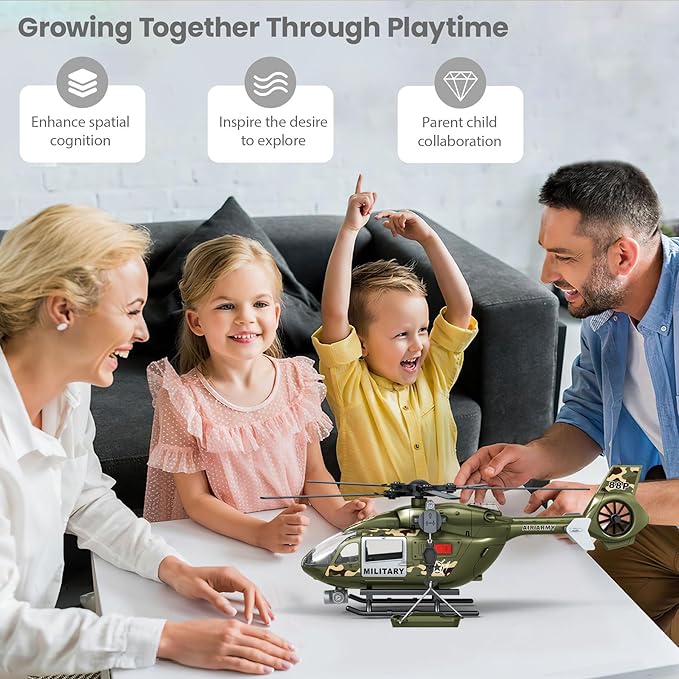 Wenbeier Military Helicopter Toy for Boys with Hanging Basket Toy Airplane with Lights and Sound Rescue Vehicles Toys for Kids Aged 3 4 5 6 7