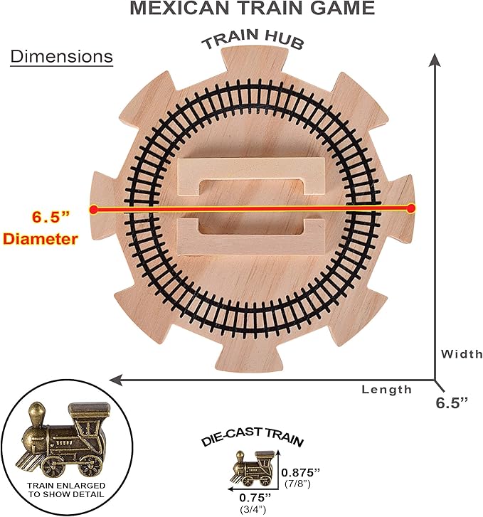 Mexican Train Dominoes Set Double 12 Color Dots with Wooden Hub 8 Metal Trains and Aluminum Case