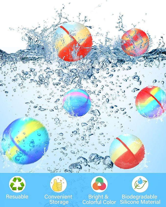 SOPPYCID Resuable Magnetic Water Balloons, Quick Fill Water Balloons,Outdoor Toys for Summer and Parties, Pool Toys, Outdoor Games for Boys Girls 8-12 (8PCS)