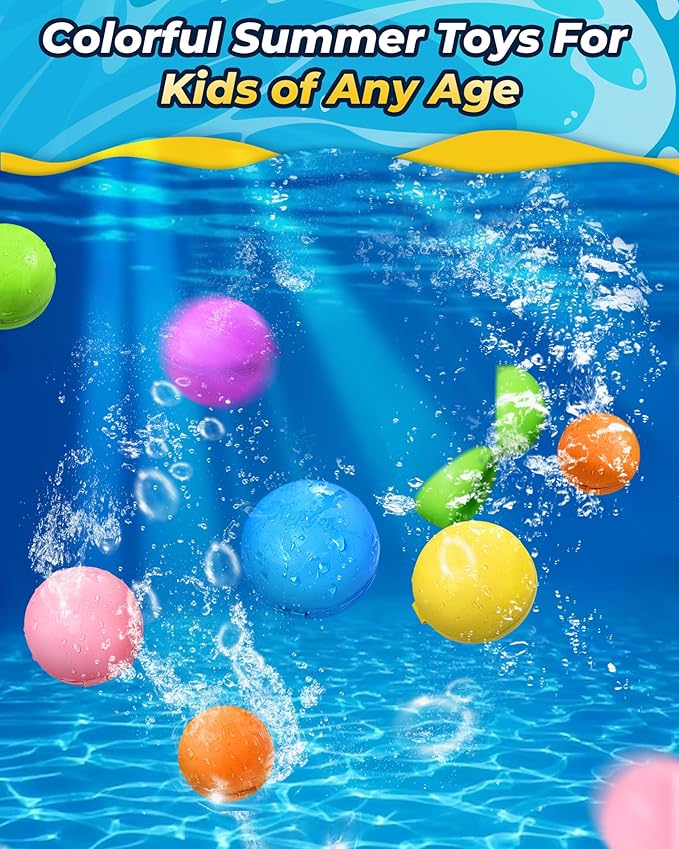 SOPPYCID Water Balloons Reusable 18PCS Fast Fill Self-sealing, Silicone Water Balls Refillable Splash for Girls and Boys Ages 3-12 Years Old, Summer Fun Water Pool Beach Toys Outdoor Backyard Activity