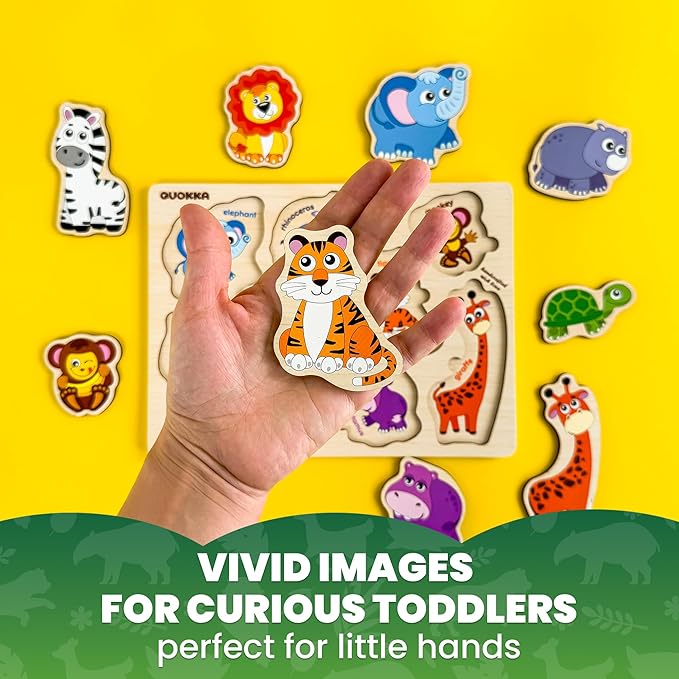 QUOKKA Wooden Puzzles for Toddlers 1-2 – Gift Realistic Educational Game for Boy and Girl - Animal Wild Learning Toy for Kids – Set Pegged Puzzles for Kids Ages 1-2