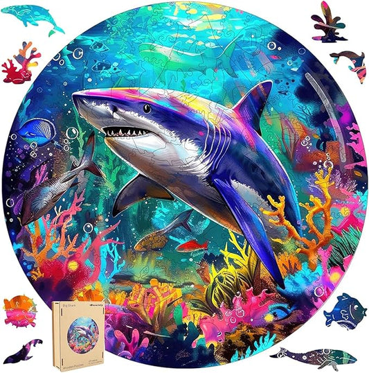 Wooden Puzzle for Adults, Shark Wooden Jigsaw Puzzles 500 Piece, Beautiful Wooden Puzzle with Box Birthday Gifts for Adults and Kids Family Game(15.9 * 15.9in)