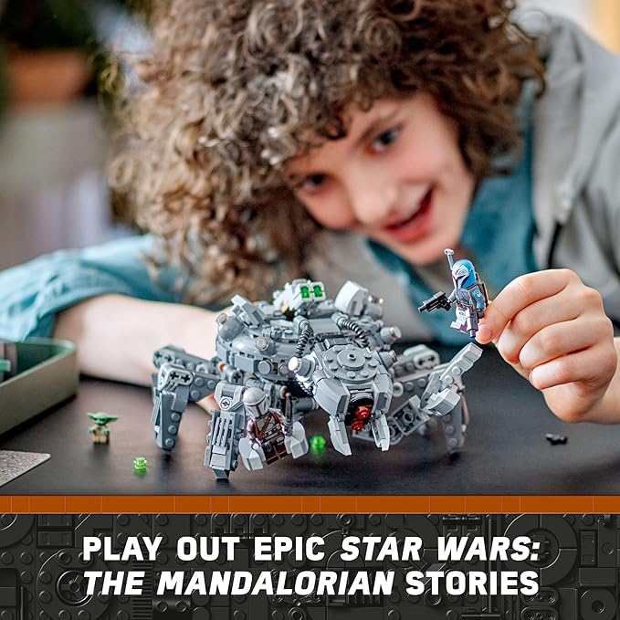 LEGO Star Wars Spider Tank 75361, Building Toy Mech from The Mandalorian Season 3, Includes The Mandalorian with Darksaber, Bo-Katan, and Grogu 'Baby Yoda' Minifigures, Gift Idea for Kids Ages 9+