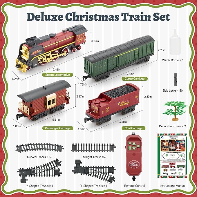 Train Set with Gift Case and Remote Control, Train Toys with Smoke, Light and Sound, Christmas Train Sets for Around The Tree, Toy Train Set for 3 4 5 6 7 8+ Years Old Boys Toddlers Gifts