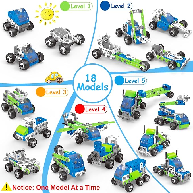 18 in 1 STEM Toys for 4 5 6 7 8+ Year Old Boy Girl Birthday Gifts Educational Building Toys for Kids Ages 4-8 5-7 6-8 Build and Play Stem Activities Construction Toy for Boys 4-6 8-10 (Pull Back Cars)