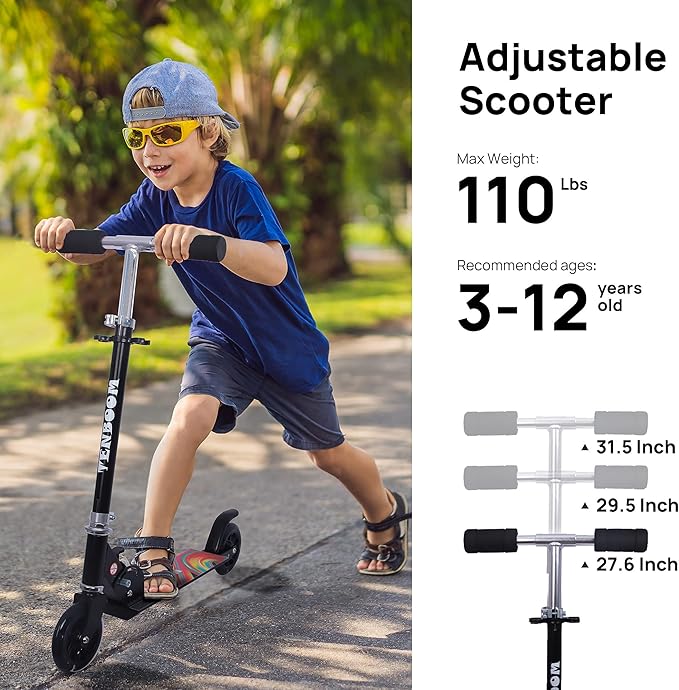 TENBOOM Scooter Toys for Kids Ages 6-12/3-5, Christmas Birthday Gifts for Girls Boys, Easy Folding Kids Scooter with 3 Levels Adjustable Handlebar