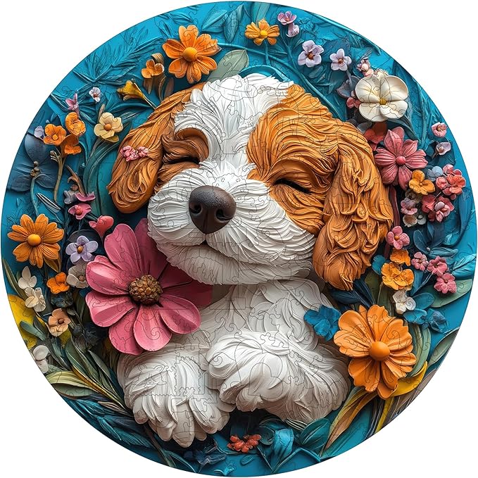 Pet Wooden Puzzle for Adults 500 Piece- 3D King Charles Spaniel Dog Wooden Jigsaw Puzzles, King Size Family Reunion Puzzle for Adults and Kids, Best Gift Toys for Lovers Friends Family