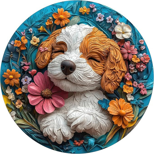 Pet Wooden Puzzle for Adults 500 Piece- 3D King Charles Spaniel Dog Wooden Jigsaw Puzzles, King Size Family Reunion Puzzle for Adults and Kids, Best Gift Toys for Lovers Friends Family