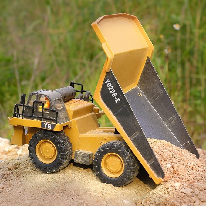 PREPOP RC Dump Truck Toy for Kids, Remote Control Construction Toys Vehicle with Metal Bed and Light/Music, Birthday Gifts Ideas for Boys Age 6 7 8 9 10 Year Old and up