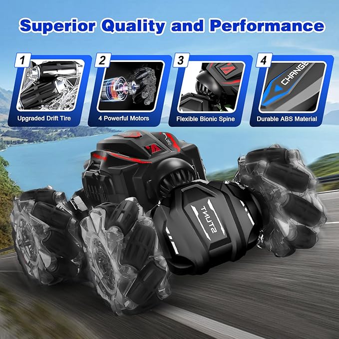 Gesture Sensing RC Stunt Car, Boys Toys Age 6-8 8-13, 4WD Remote Control Car with Rotation, Drift, Transform, Colorful Light, Music, Birthday Gift for Boy Age 5-7 8-13