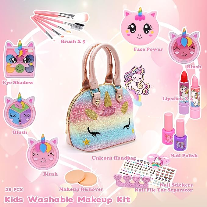 Kids Makeup Kit for Girl - Washable Makeup Toy for Girls, Little Girls Make up Set Safe & Non Toxic Makeup for Toddlers Children Princess, Girl Toys Age 4 5 6 7 8 Christmas Birthday Gift for Girl