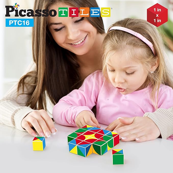 PicassoTiles 1" Infinite Magnetic Puzzle Game Magic Pixy Cube Puzzles Brain Teaser Set w/Free Ideabook Kids Toy Magnet Pattern Block Matching Card Challenge Toys Inspiration STEM Learning PTC16