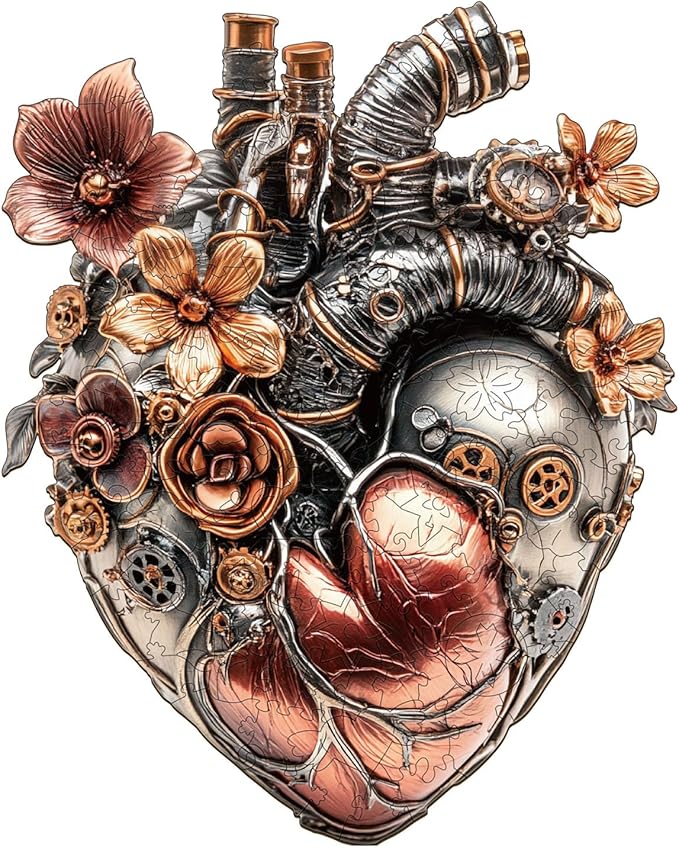 KAAYEE Wooden Puzzles for Adults, 90 Pieces Mechanical Heart Wooden Jigsaw Puzzles for Adult, Unique Shaped Wood Puzzle Gifts for Adults Kids Advanced Heart Puzzle (8.9 * 7.1 in)