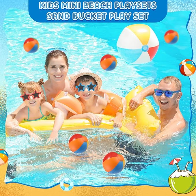 Tanlade 75 Pcs End of Year Students Gift Kids Beach Pool Party Favors Sand Buckets Shovels Neon Sunglasses Inflatable Beach Balls Water Guns Set for Outdoor Summer Swimming Pool Party Game